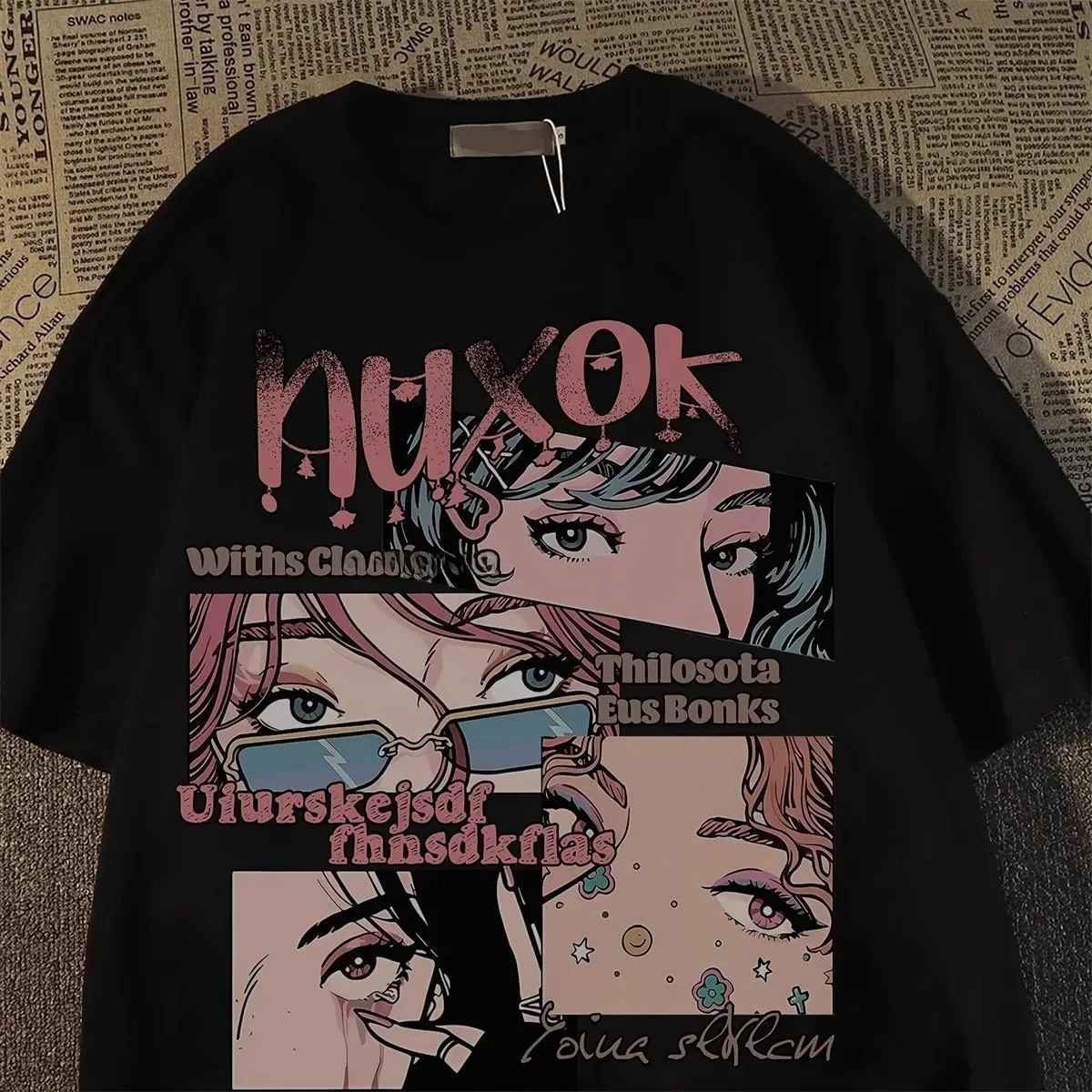 

Retro Anime Print Cotton Short Sleeve T-Shirt Women's Summer New Style American Vintage Crew Neck Top Quality Material