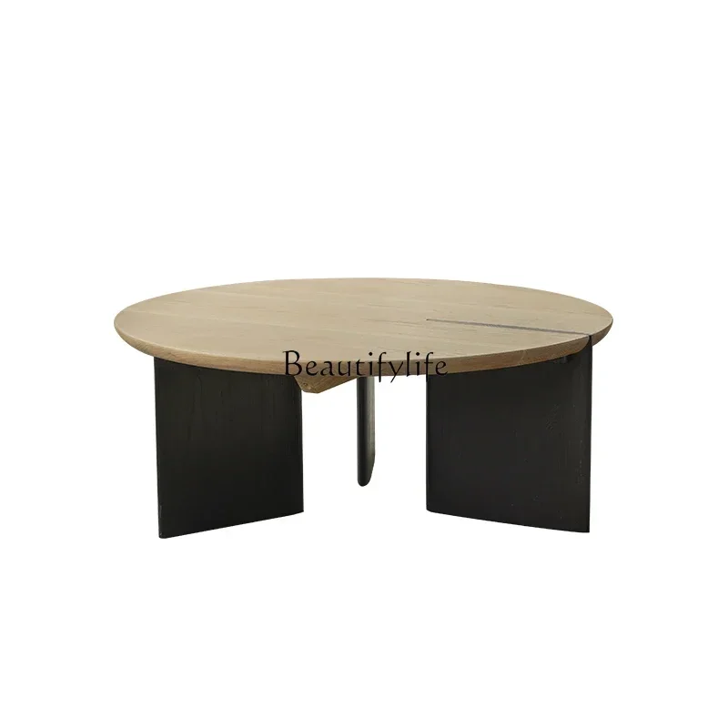 Descubre el LLOak: Mesa de centro redonda de madera maciza de roble para salón con acabado natural