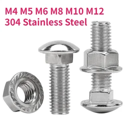 M4 M5 M6 M8 M10 M12 A2-70 304 Stainless Steel Truss Round Head Square Neck Carriage Screw Coach Bolt Flange Nut Set
