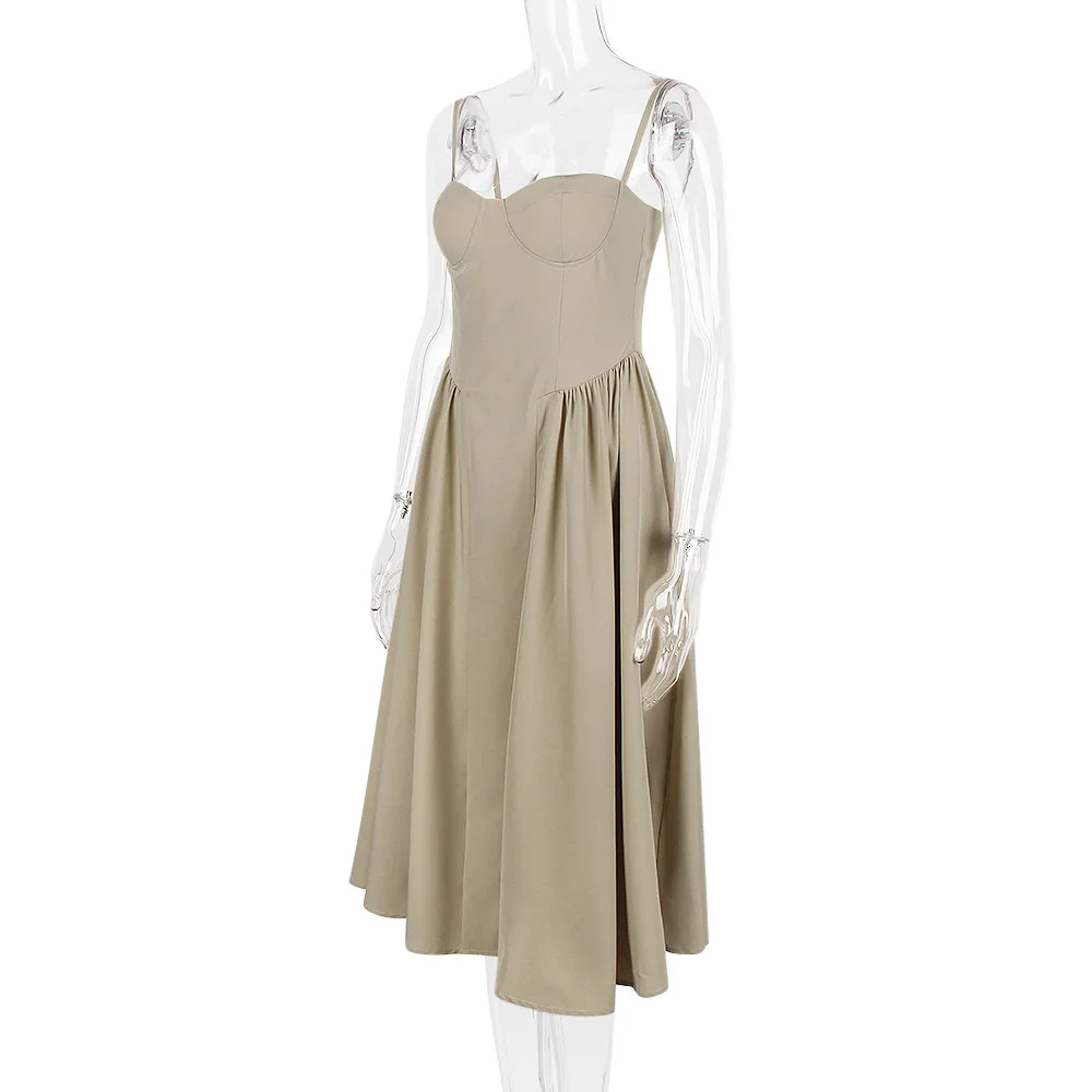 Sommer Frauen elegante ärmellose rücken freie Falten kleider Dame sexy feste Schlinge Midi-Kleid 2024 weibliche Party Abend A-Linie Roben – Detail 39