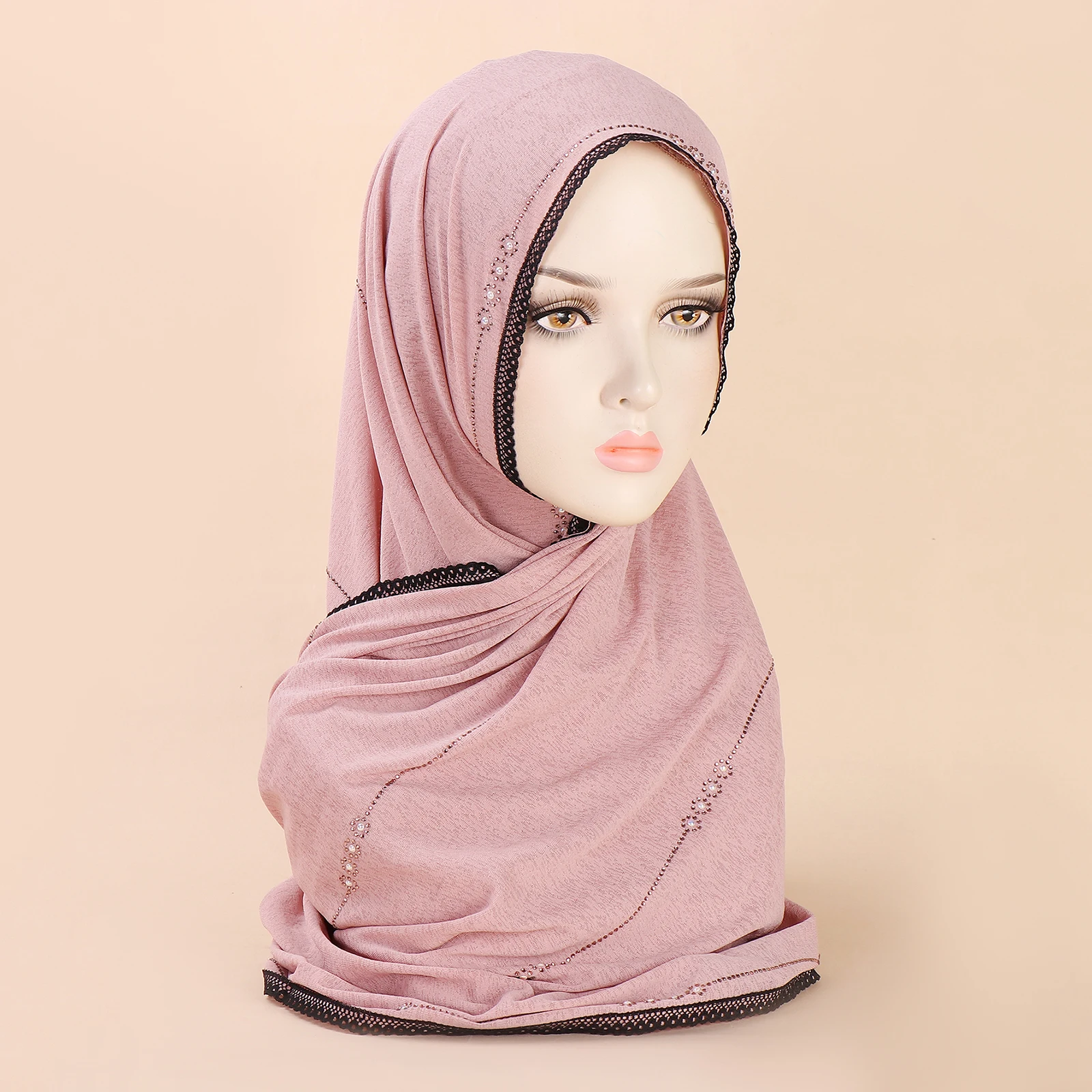 Comfortable And Breathable Decorative Diamond Women\'s Headband with Lace Edge Versatile Casual Scarf New Style Hijab