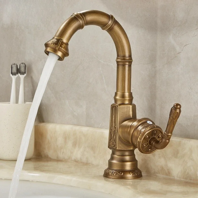 Antique Faucet Hot and Cold Basin Mixer Tap Retro Brass Bathroom Faucets Antifreeze Outdoor Water Taps