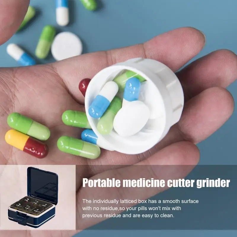 Travel Pill Box Container Portable Pill Dispenser Pill Box Container Weekly Pill Box Organizer With Pill Cutter And Crusher