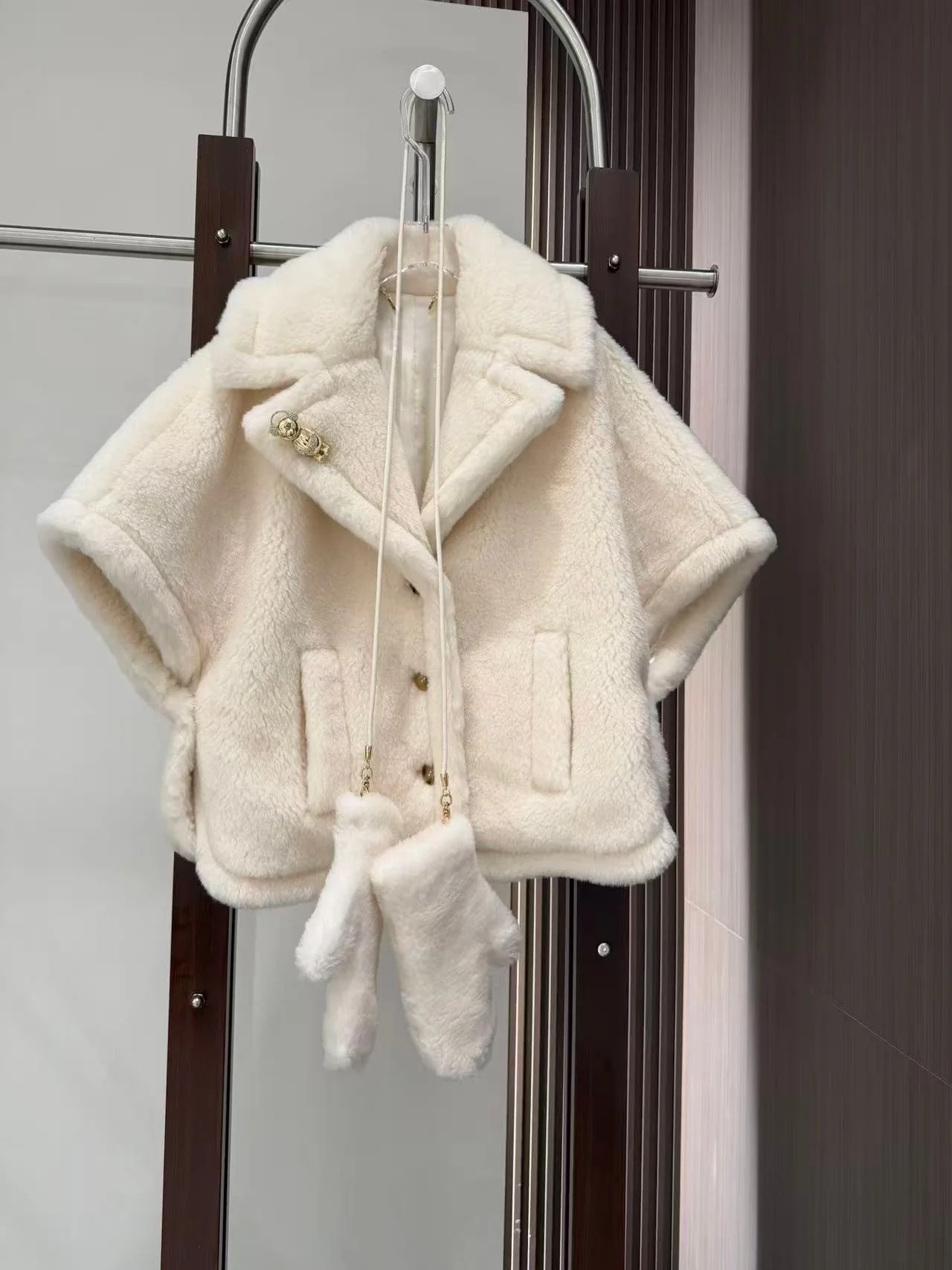 Teddy Bear Shawl Female Autumn Winter Camel Jacket Gray Sheep Wool Coat Lapel Short Alpaca Silk High-end Fashion Jacket