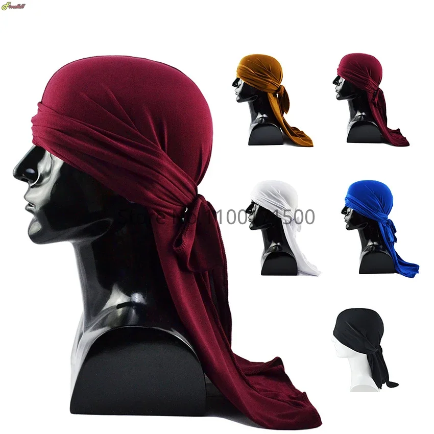 Halloween Men's Durags Hiphop Bandana Pirate Cap Do-rag Elastic Headband Biker Turban Headwear Cosplay Accessories Spandex Durag