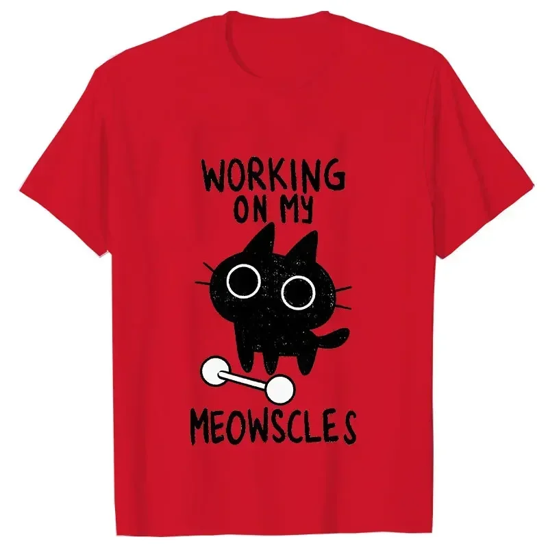 Pure Cotton Breathable Children's T-shirt 2026 Fun Little Black Cat Print Casual Parent-child Outfit for Boys and Girls