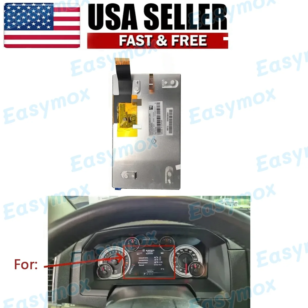 

DJ070NA02B 7" LCD Display for Jeep Dodge Ram GAS 1500 2500 3500 2013-2019 Instrument Cluster Screen Repair Parts