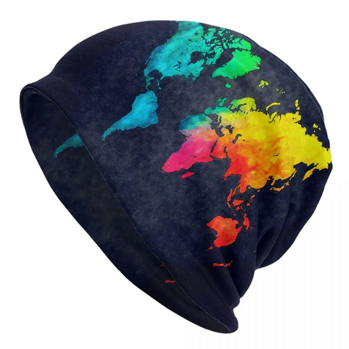 Watercolor World Map Skullies Beanies Hat Cool Unisex Ski Caps Warm Dual-use Bonnet Knitted Hat