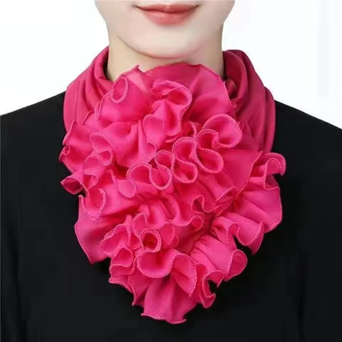 Fashion Polyester Neckerchief Ring Solid Color Ruffles Fake Collar For Women Detachable Neck Gaiter Elegant Scarf Free Size