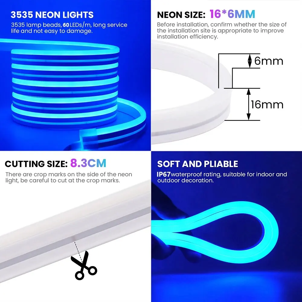 DC24V LED Neon Light RGB Strip Set 5-30M Smart APP Control Luces Outdoor IP67 Waterproof Lighting Music Sync for Party Decor