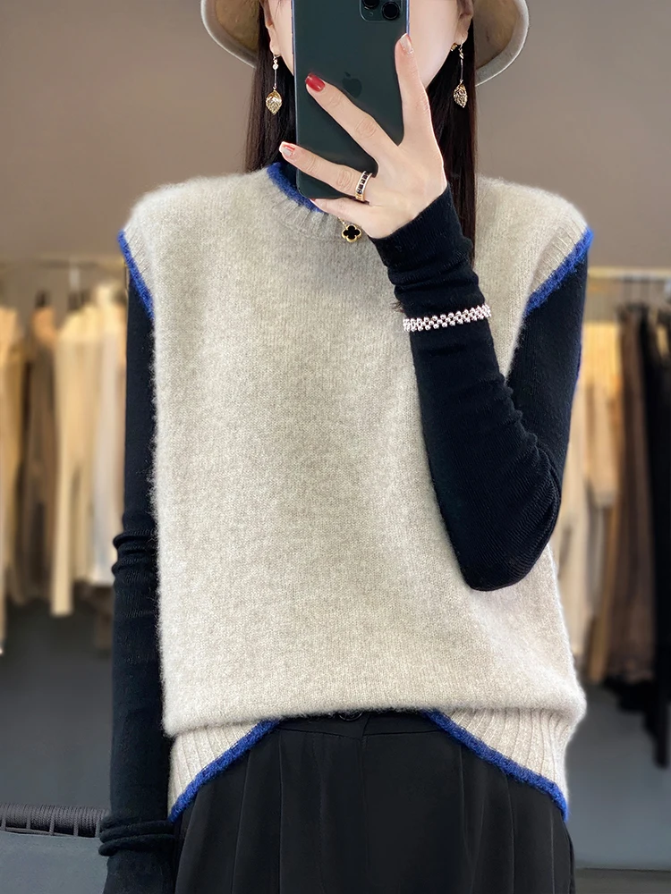 

Новая мода осень-зима женский свитер жилет элегантный женский 100% мериносовая шерсть вязаный пуловер женская одежда без рукавов топы