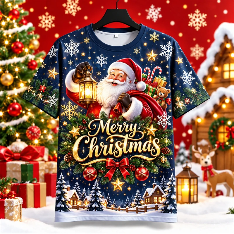 Santa Gingerbread Man Graphic Christmas T Shirt Men Women 3D Print Fashion Xmas Graphic Tee Unisex Holiday Casual Tops Hot Sale