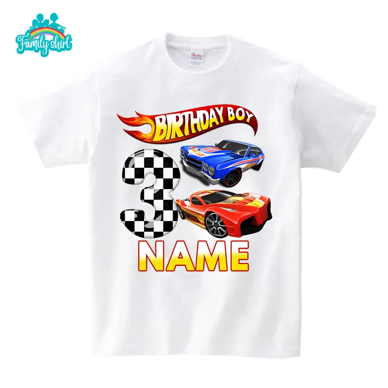 Boys Racing Birthday T Shirt 3 Year Old 2nd T Shirt Kids Shirts for Children Party 2022 Summer Custom Name Toddler Baby T Shirts