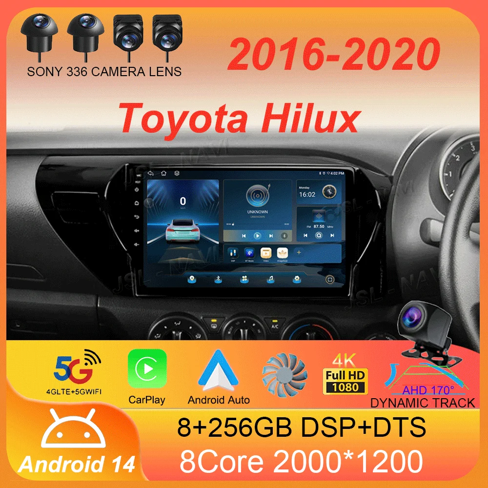 

Car Radio Android 14 Carplay Auto 2K Screen WIFI+4G Multimedia Player For Toyota Hilux 2016-2020 2din Autoradio Stereo Head Unit
