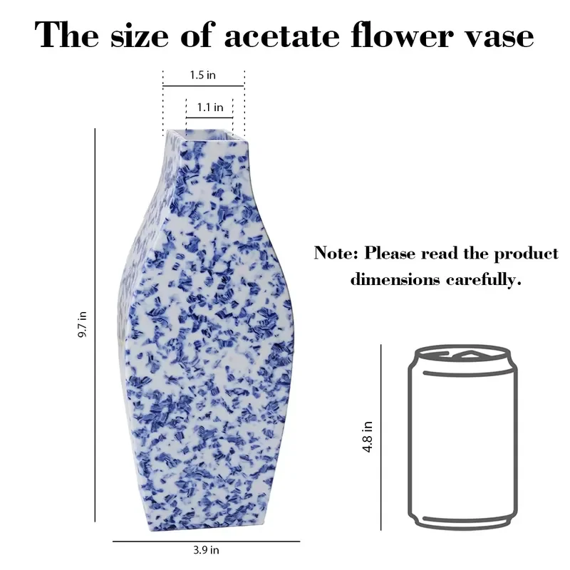 Light Blue Art Deco Style Hand Painted Flower Vase Large Capacity Plastic Tabletop Decorative Piece for Home Office
