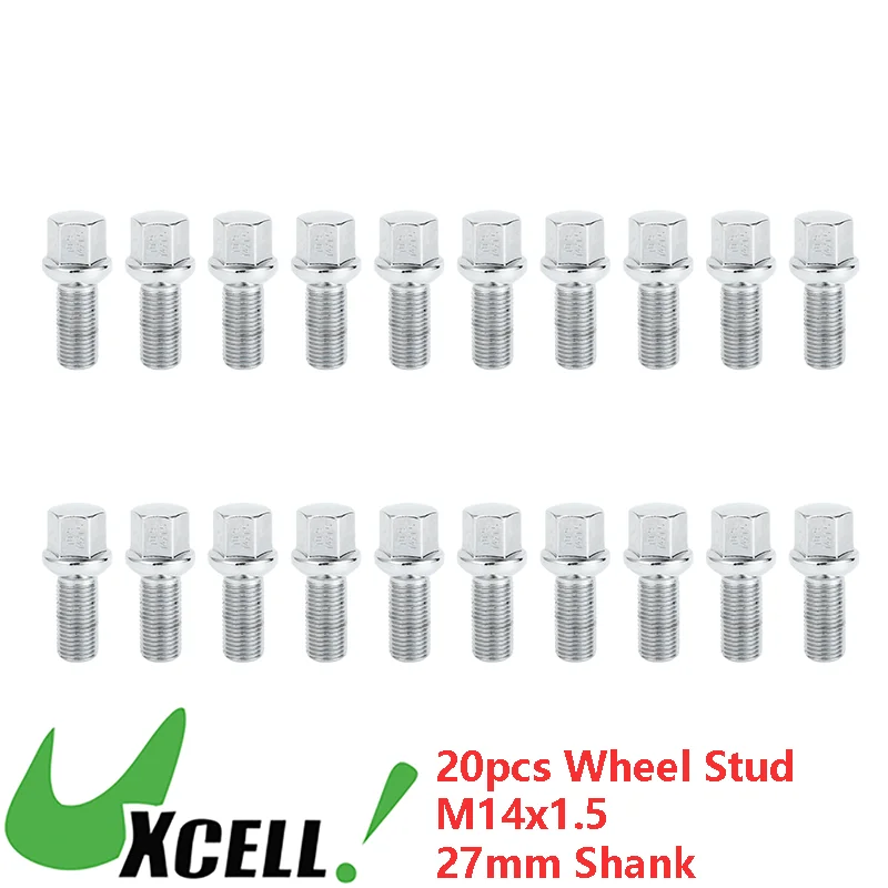 UXCELL 20 Pcs M14x1.5 Ball Seat Wheel Lug Bolt 27mm Shank Alloy Steel Wheel Lug Studs for Volkswagen for Audi for Porsche