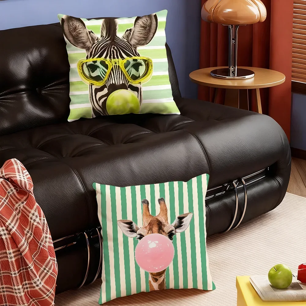 Art Animals Line Color Bubblegum cushion cover Soft Smooth Pillow Case Hidden Zipper Washable Decorative Couch Office Gift