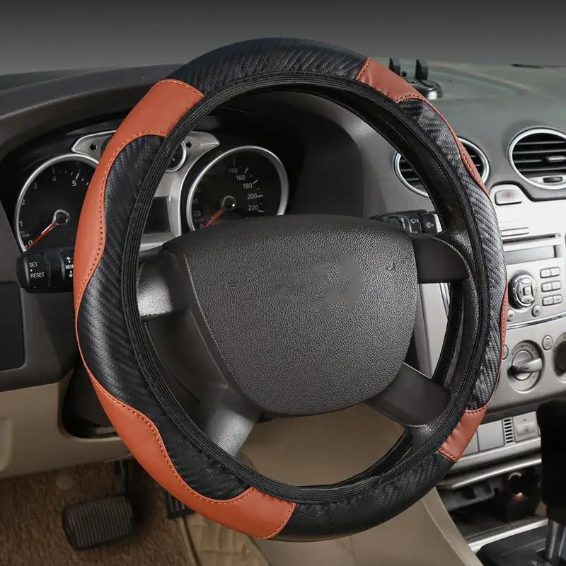 Rimless Checkered Embossed Car Steering Wheel Cover Synthetic Fiber Streamlined Decor for 37-38cm Steering Wheel