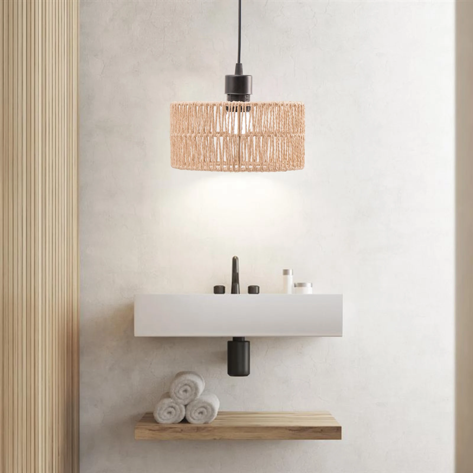 Paper Rope Lampshade Pendant Light Cage Classic Boho Woven Lamp Shade for Bedroom Living Room Farmhouse Kitchen Island Cafe
