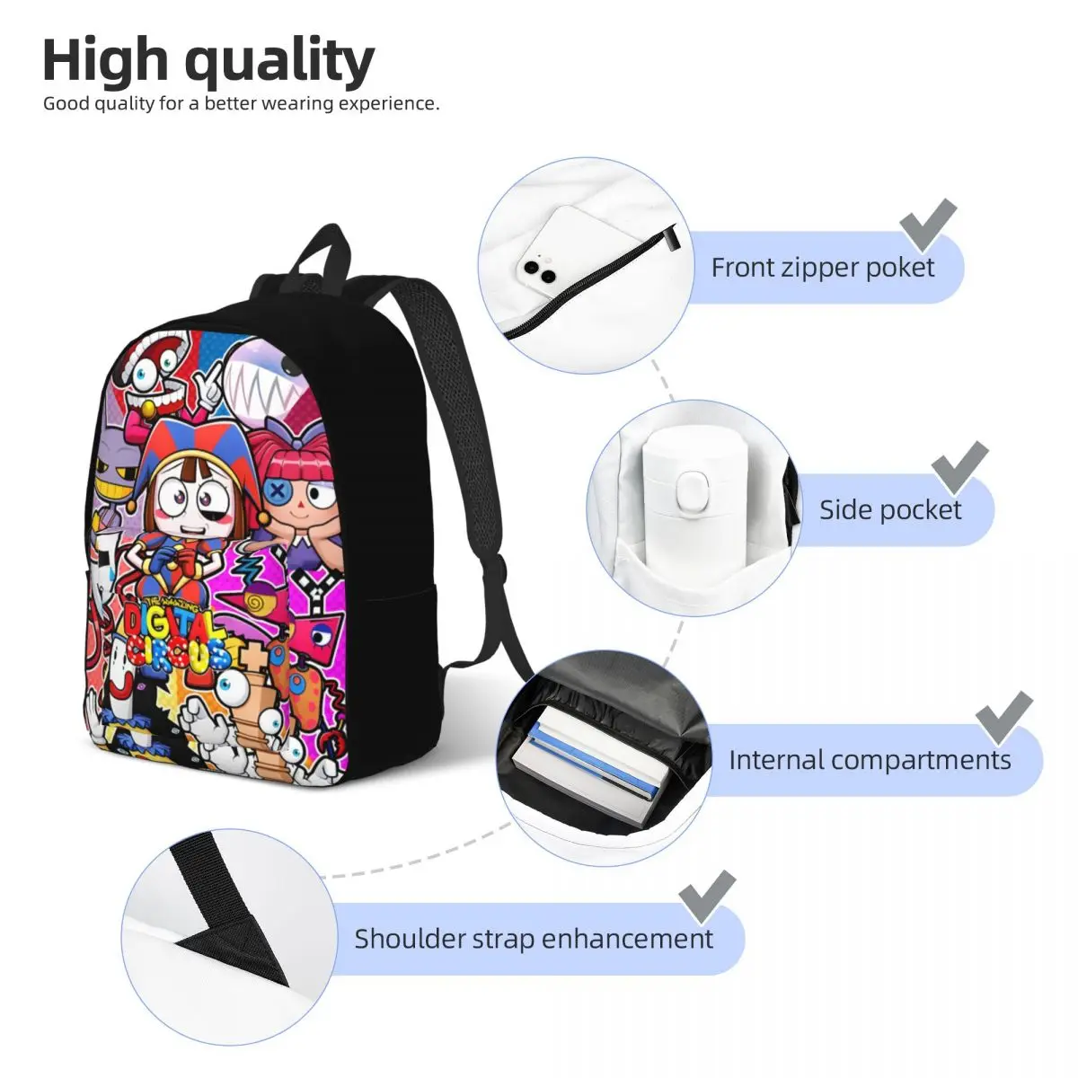 The Amazing Digital Circus Fanart Backpack for Preschool Primary School Student Bookbag Boy Girl Kids Canvas Daypack Durable