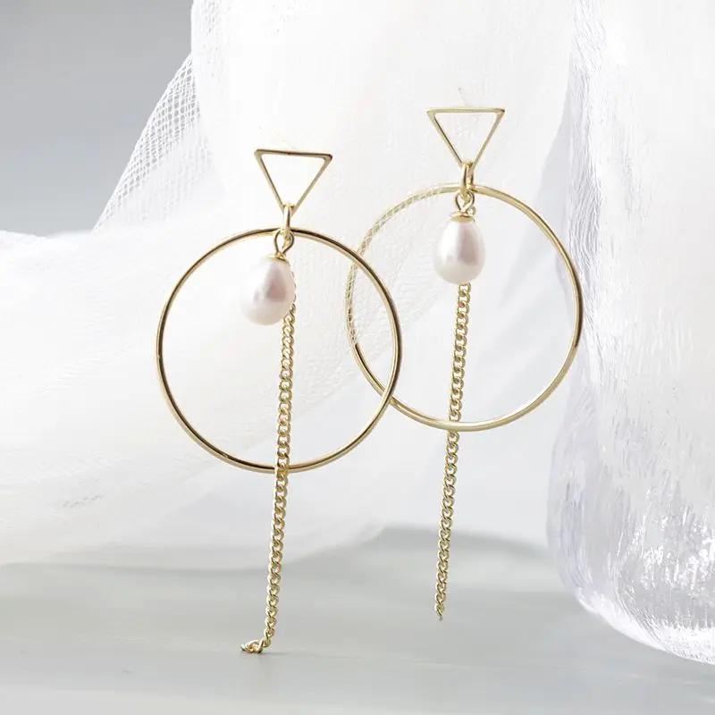 

Minimalism Geometric Tassel 18K Gold-Plated Earring with Natural Freshwater Pearl 925 Sterling Silver Earrings Elegant Jewelry