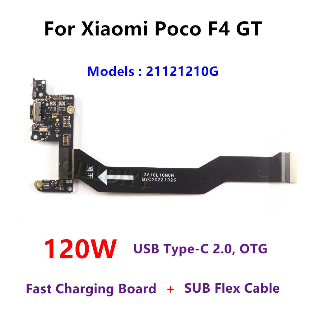 Puerto de Carga Rápida USB Tipo-C para Xiaomi Poco F4 GT, Placa Conectora, Placa Base Principal, Cable Flexible SUB, Micrófono
