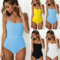 4 Colors Sexy One Piece Swimsuit Swimwear Women Solid Special Fabric Bathing Suit Beachwear with Waistband Maillot De Bain Femme