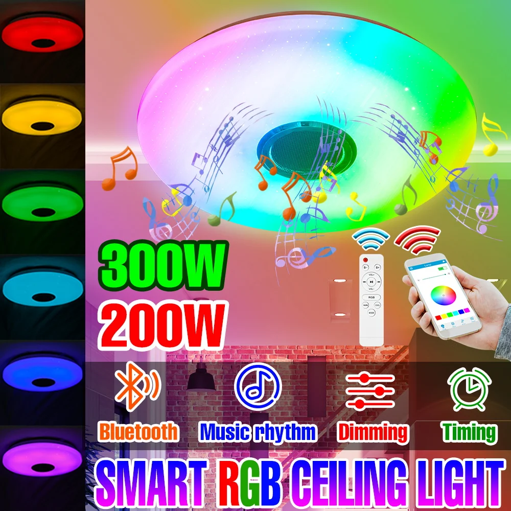 100W RGB LED Bluetooth Connection APP Remote Control Ambient Light 100-240V Dimmable Color Changing Ceiling Lamp Can Play Music