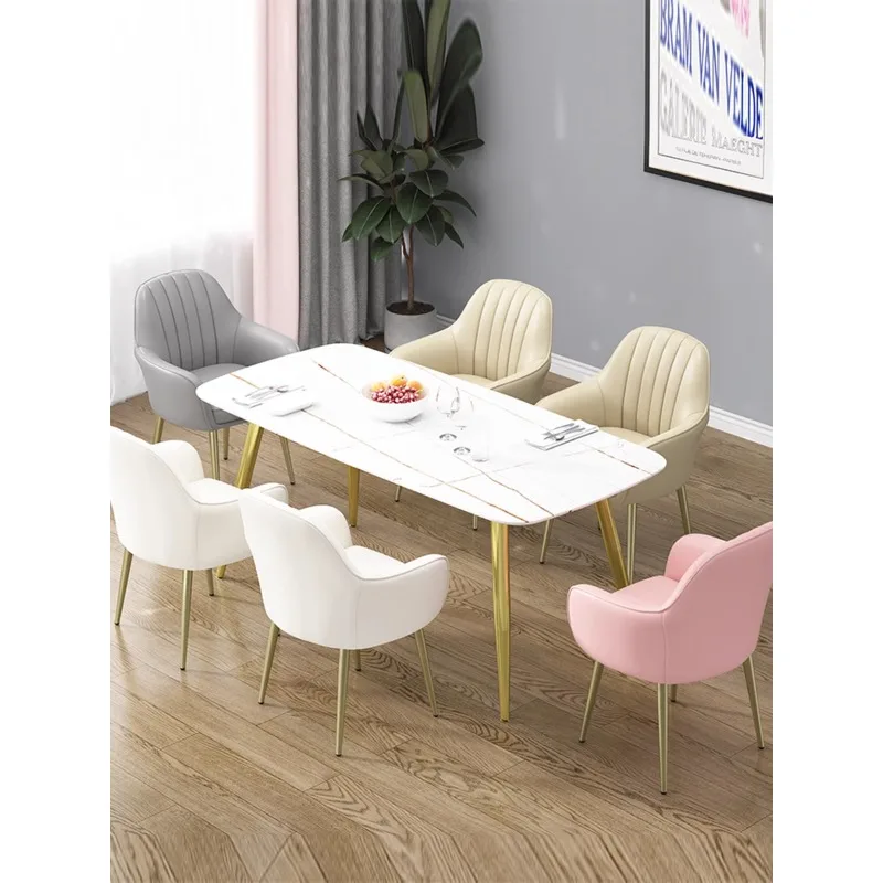 

Indoor furniture Modern Nordic Light Luxury: Pink Leather Dining Chair & Makeup Desk Dressing Stool with Book Desk Backrest