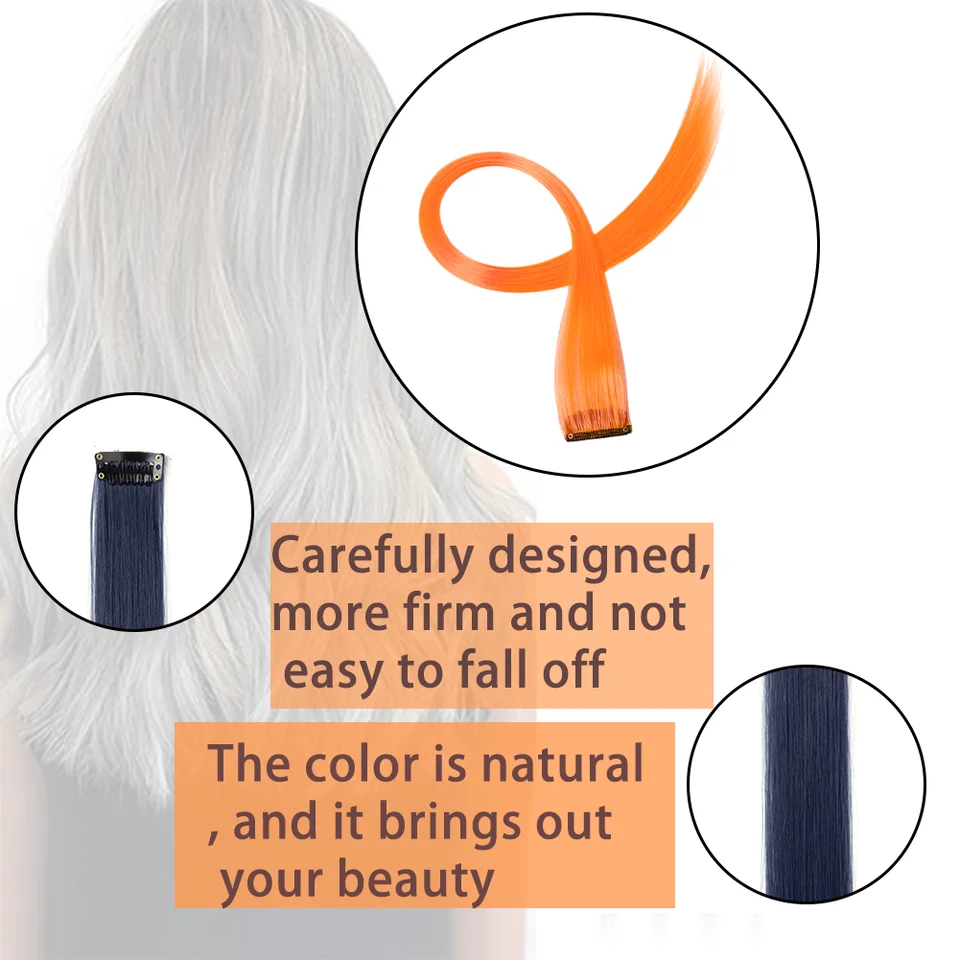 10 piezas por paquete de extensiones de clip de colores para fiestas, 18 pulgadas, ombre, sintéticas para niñas 6