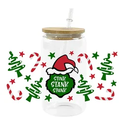 Miniso nuovo Design Cartoon Christmas UV DTF Santa Decal Wrap per 16oz Libbey Glass Can Cup uvdtf Coffee Car Sticker fai da te