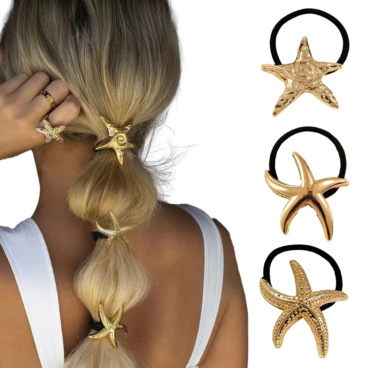 Multifunctional Metal Conch Shell Hair Ties, Statement Elastic Hair Ropes, Hair Hook Fork Accessories for Women Travel