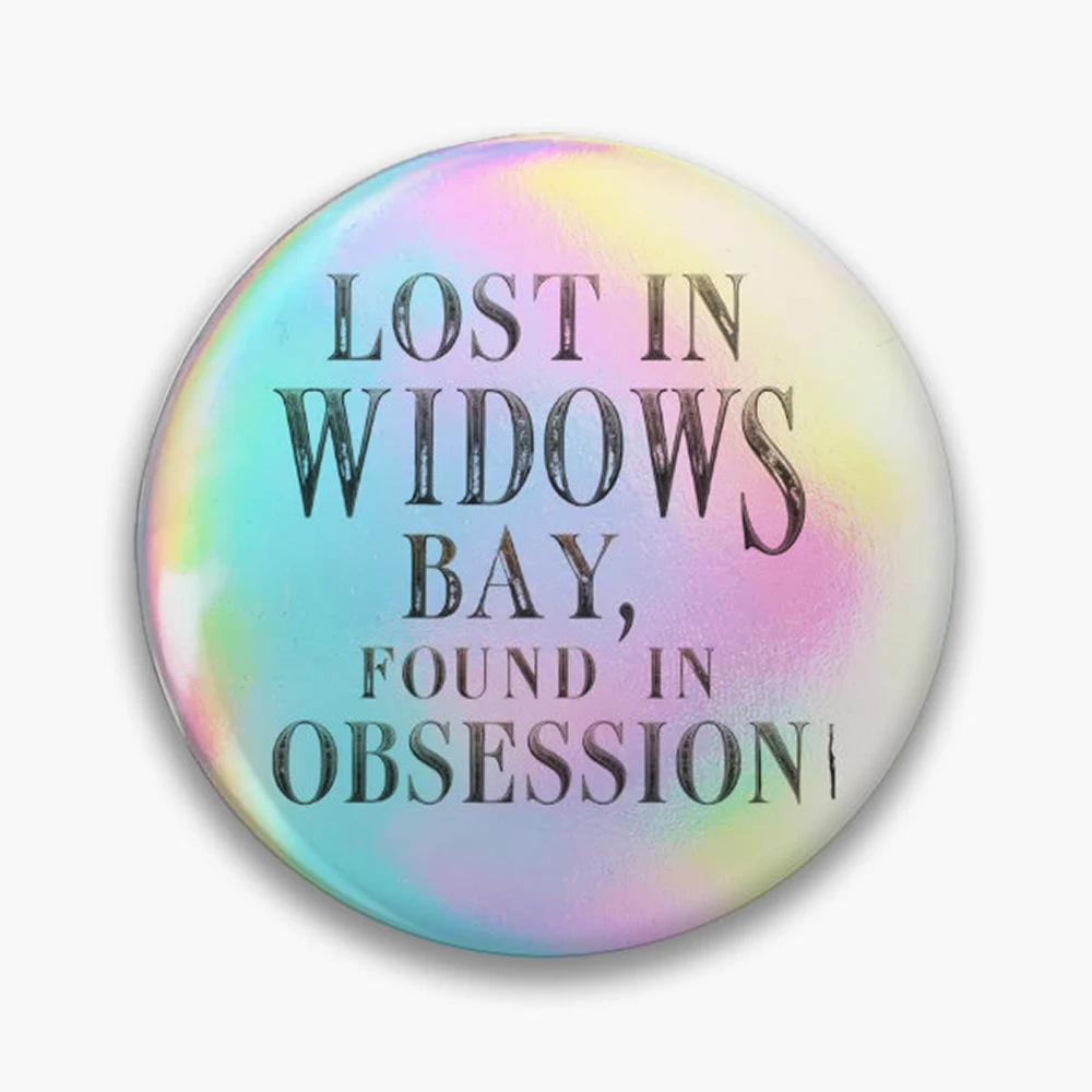 Lost in Widows Bay, Found in Obsession | Vintage Coastal Mystery Typography Pin Holographic Star Heart Pin Brooches Laminated Bu