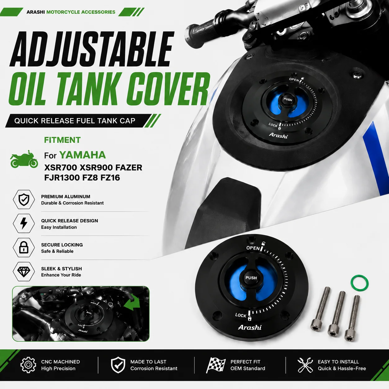 CNC Aluminum Quick Release Oil Tank Cover Fuel Tank Cap Motorcycle Accessories For YAMAHA XSR700 XSR900 FAZER FJR1300 FZ8 FZ16