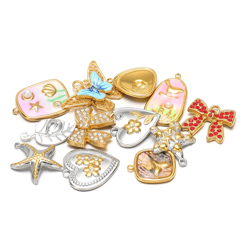 4 Stücke Edelstahl Bowknot Herz Charms Emaille Anhänger DIY Exquisite Schmuck Ohrringe Herstellung Halskette Armband Zubehör