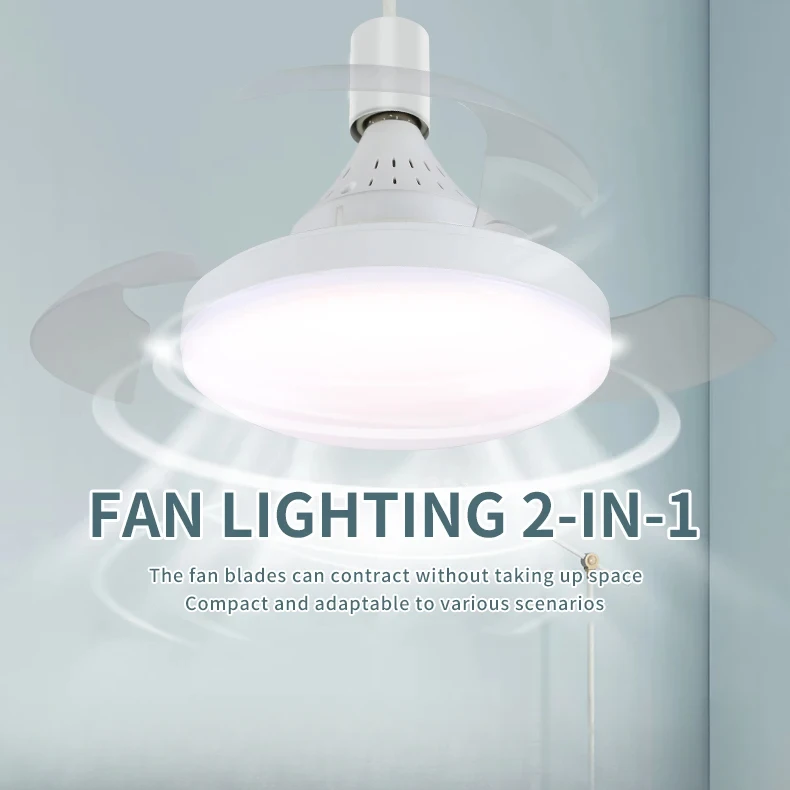 

New Smart Invisible Ceiling Fan with Lamp & Remote Control E27 Base Retractable Blades Ceiling Socket Fan Bedroom Study Lighting