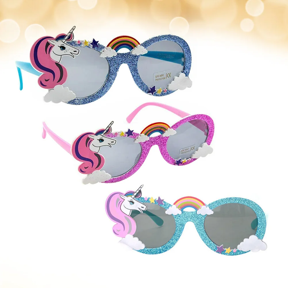 

3Pcs Party Glasses Cartoon Unicorn Eyeglasses Pink Dark Blue Light Up Favors Funny Costume Prop for Birthday Festival