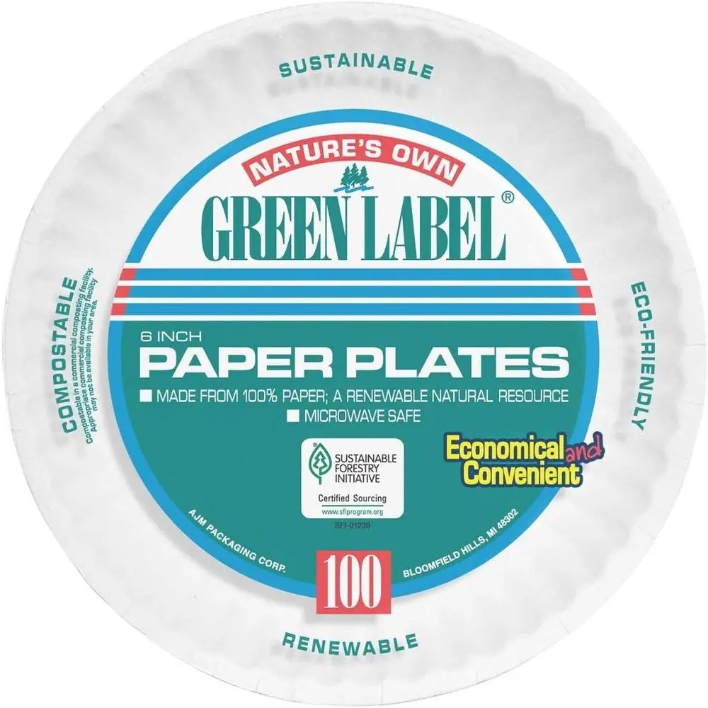 

Микроволновая печь, 6 бумажных тарелок с зелеными этикетками, 30 упаковок по 100 штук AJMPP6GRE