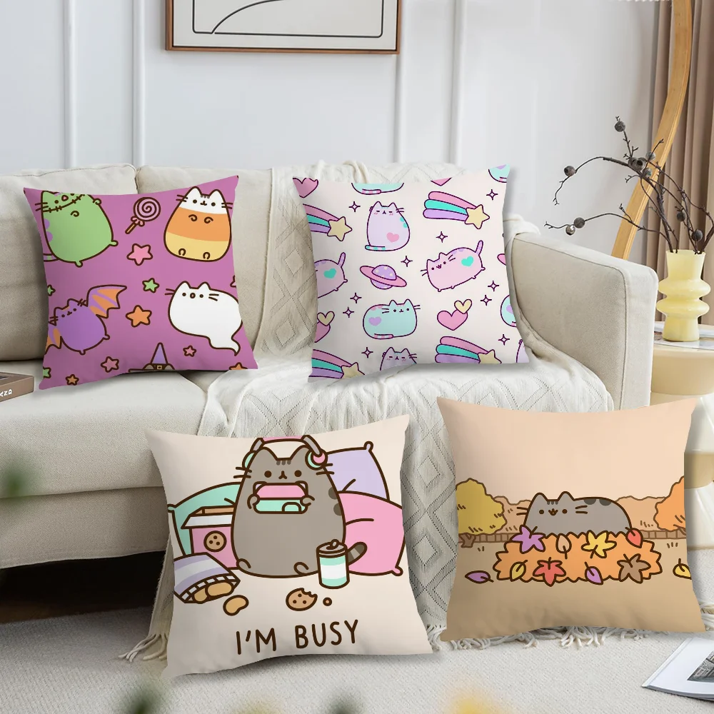 Kawaii Cute P-Pusheens Cartoon Pillow Case Square Cushion Room Bedroom Headboard Sofa Living Backrest Car Accessories Nap Time