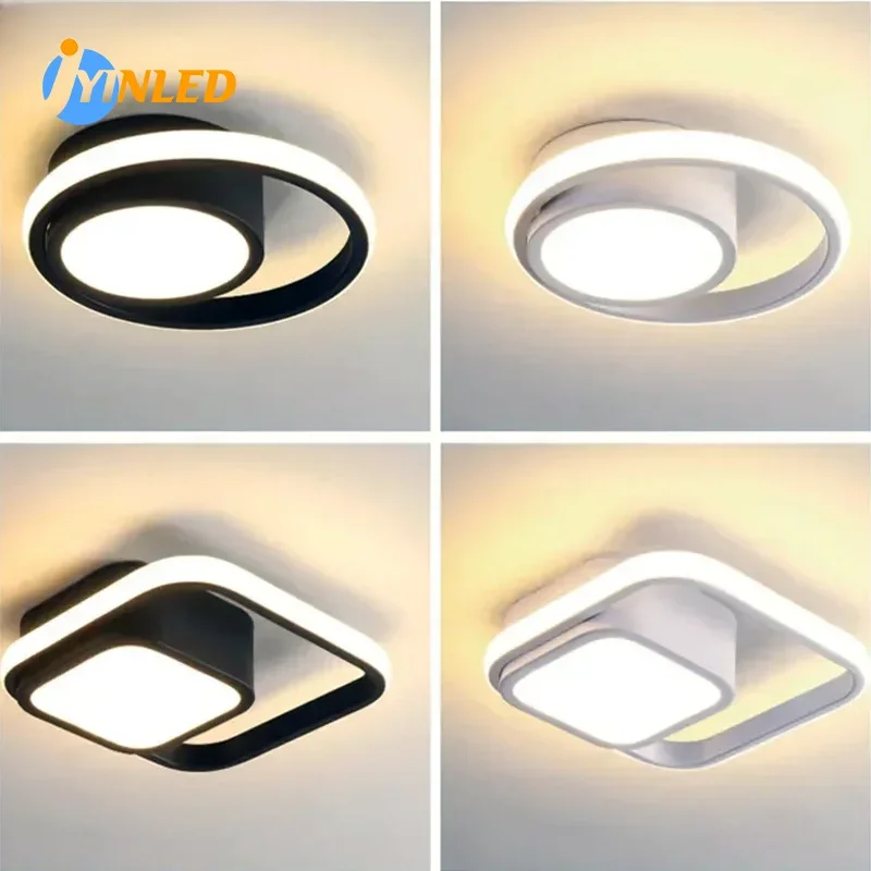 Modern LED Ceiling Light Black White Tricolor Dimmable Lamp Surface Mounted Indoor Lighting Fixture Hallway Balcony Aisle Office