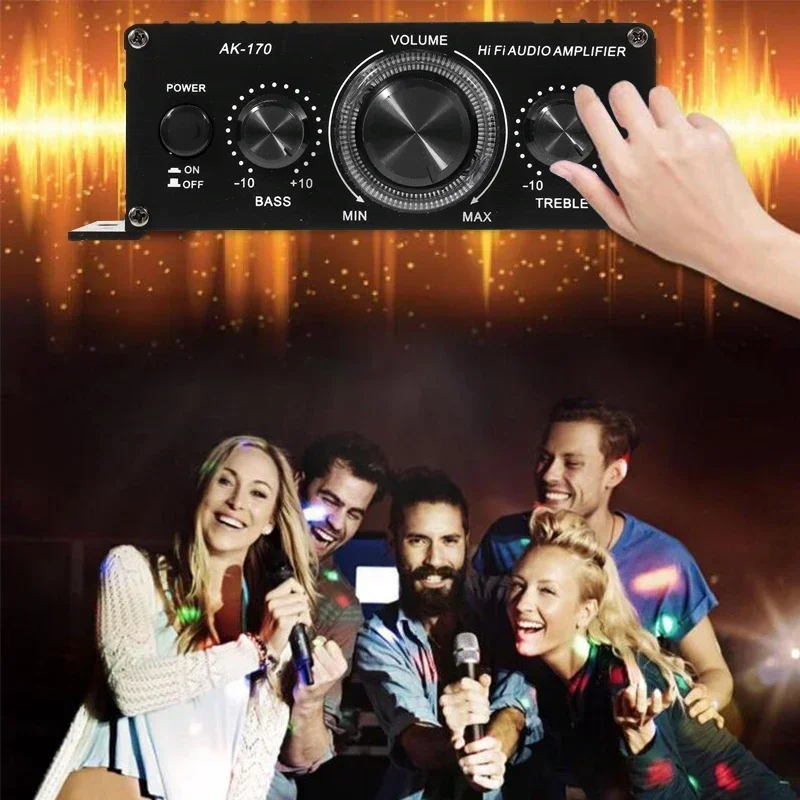 AK170 Mini amplificatore audio per auto di potenza digitale Amplificatore audio stereo a luce blu per Home Theater Club Party Music 200Wx2 Potenza