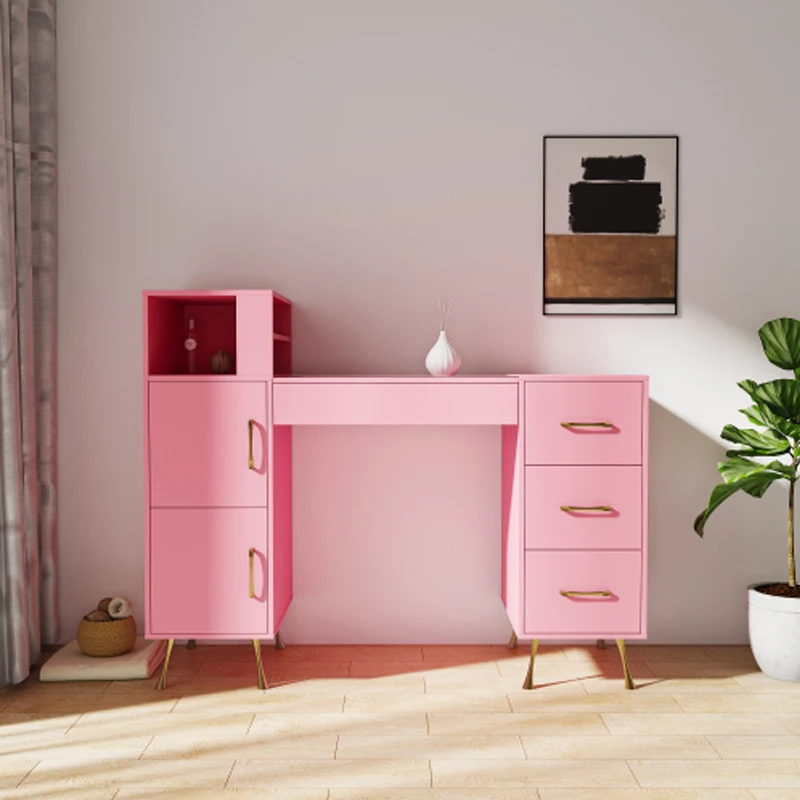 Manicure Table, Nail Makeup Desk with Drawers,Pink