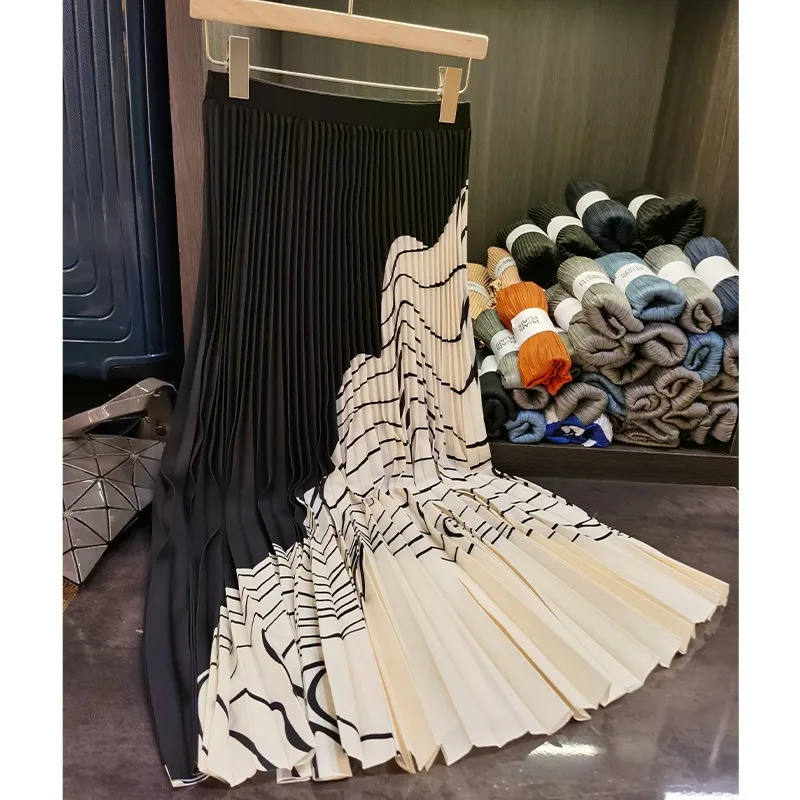 Miyake colorido plissado manga curta camiseta meia saia elástica terno feminino verão simples deslocamento temperamento roupas apertadas
