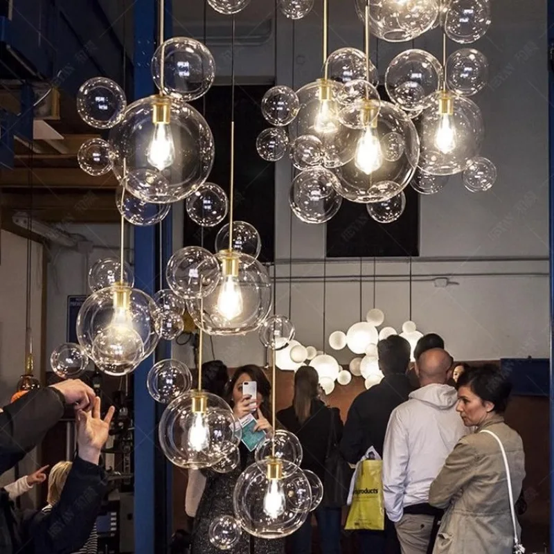 Glass bubble spherical chandelier Modern simplicity Personality Creative clothing store Restaurant round ball Mickey chandelier