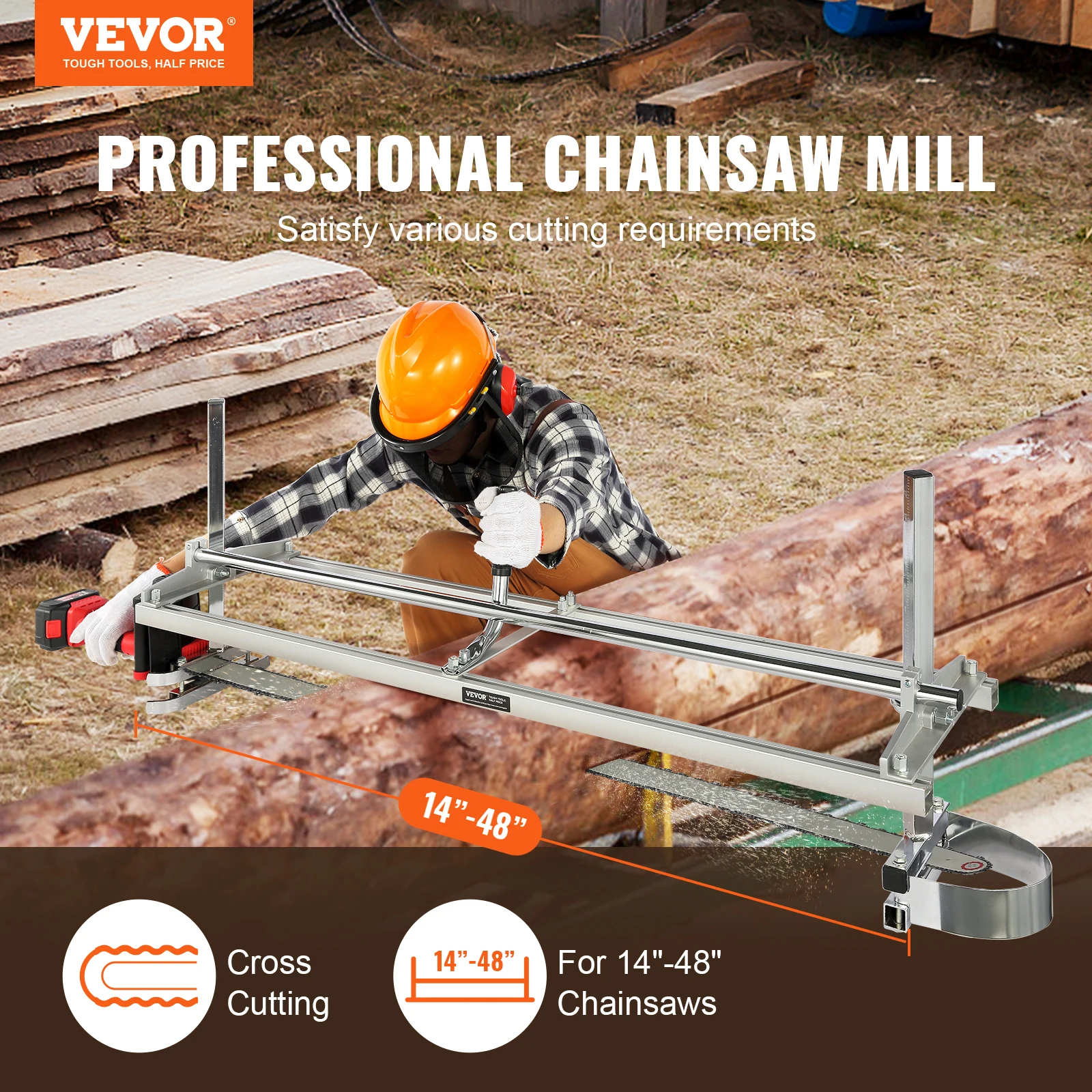 VEVOR Chainsaw Mill Planking Milling 48 Inch Guide Bar Wood Lumber Cutting Portable Sawmill Aluminum Steel Chain Saw Mill