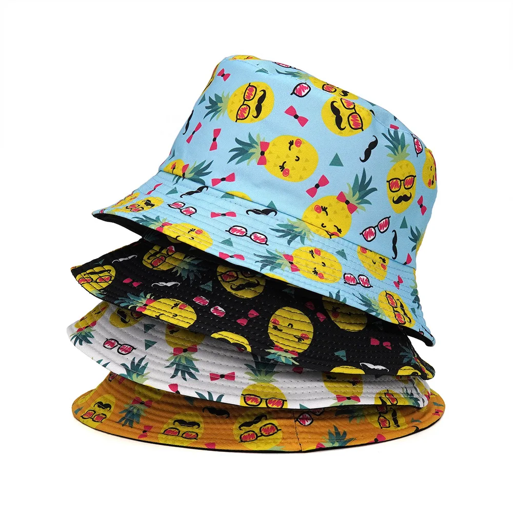 New Unisex Cotton Pineapple print Bucket Hats Women Sunscreen Panama Hat Men Sun Outdoor Fruit Printing Fisherman Hat Beach Cap