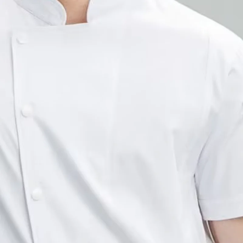 Comfortable Kitchen Wear Short Sleeve Chef Coat Single-Breasted Buttons Solid Color Workwear Professional Kitchen Staff Uniform