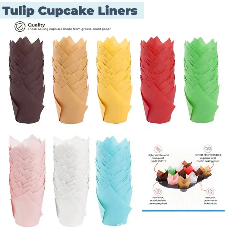 new 200pcs Tulip Muffin Cupcake Paper Cups Oilproof Cupcakes Liner Baking Muffin Box Cup Cake Decorating Tools Muffin Wrap Cases