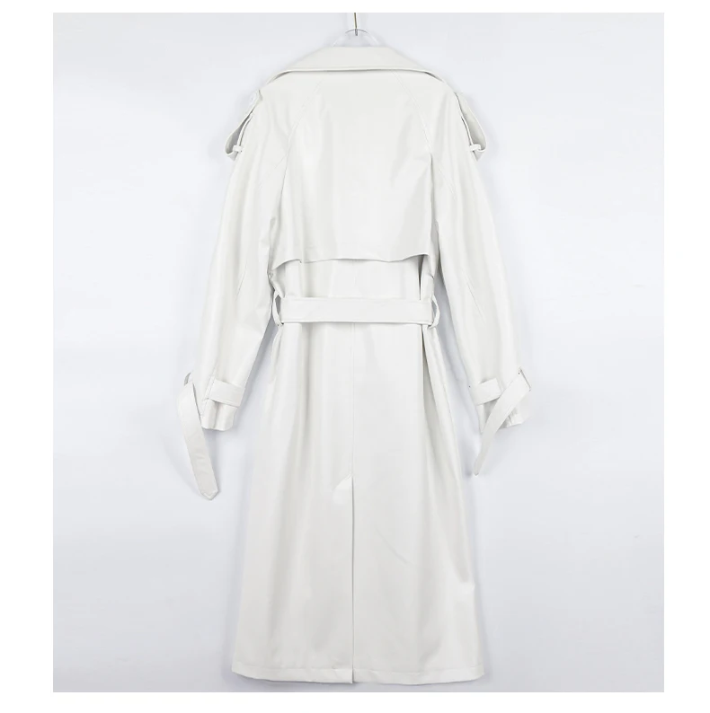 Mauroicardi Spring Autumn Black Long Soft Pu Leather Trench Coat for Women Sashes Loose Casual White Waterproof Overcoat 2025