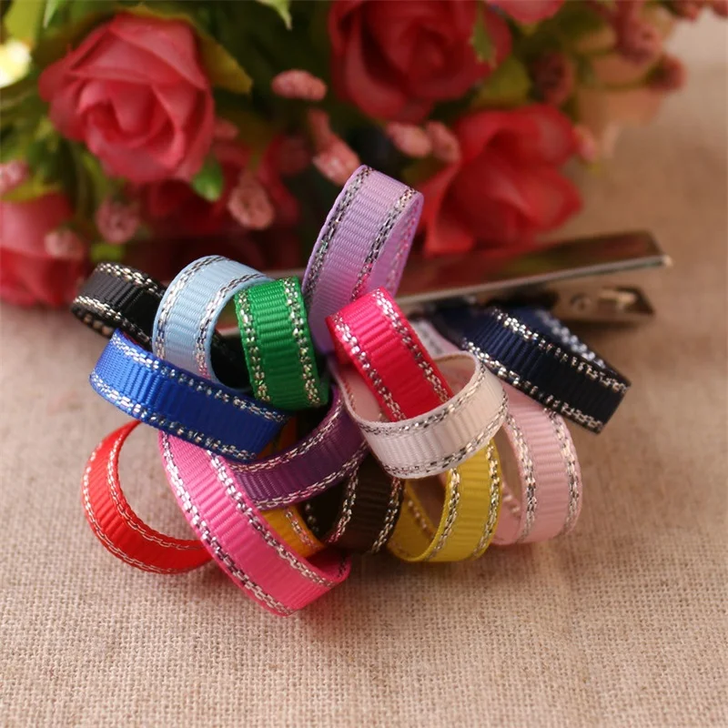 Mix 12Colors 9mm 6mm Silver Edge Grosgrain Solid Ruban Ribbons DIY Handmade Tapes Gift Packing Clothing Shoes & Hats Accessories